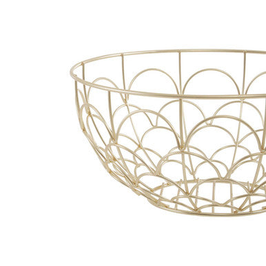 Orsina Vertex Deco Matte Gold Fruit Basket – Art Deco Iron Wire Bowl