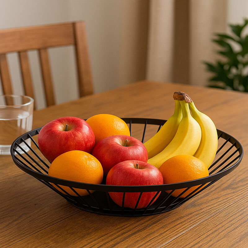 Orsina Emery Matte Black Iron Fruit Basket with Flat Base
