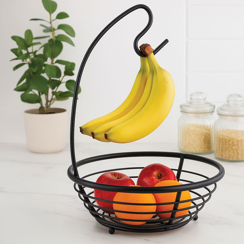 Orsina Emery Matte Black Fruit Basket with Banana Hanger Wire Bowl