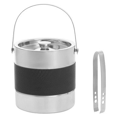 Orsina Mixology Stainless Steel Ice Bucket with Tongs – Silver & Black