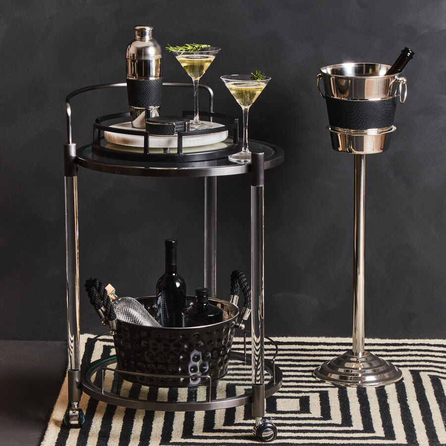 Orsina Mixology Champagne and Wine Bucket with Stand | Silver & Black