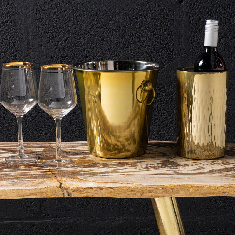 Orsina Mixology Hammered Brass Wine Cooler | Insulated Gold Chiller