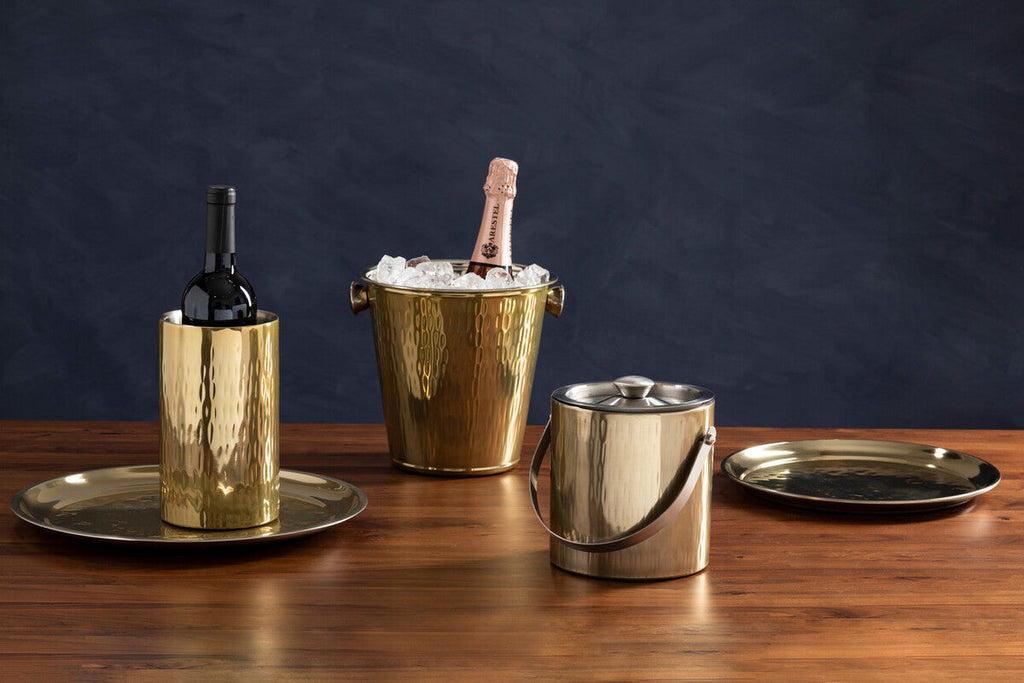 Orsina Mixology Hammered Brass Wine Cooler | Insulated Gold Chiller
