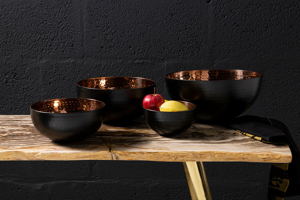 Orsina Miressa Small Hammered Serving Bowl – Black and Gold Steel