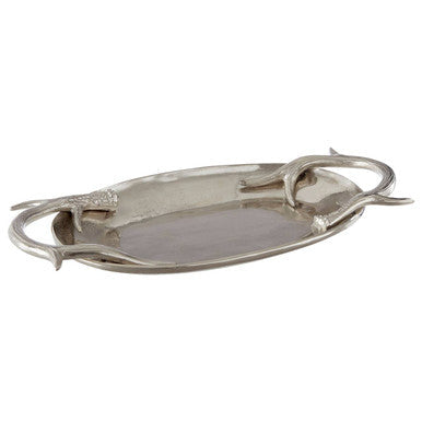 Orsina Antler Serving Tray – Silver Oval Decorative Table Centerpiece