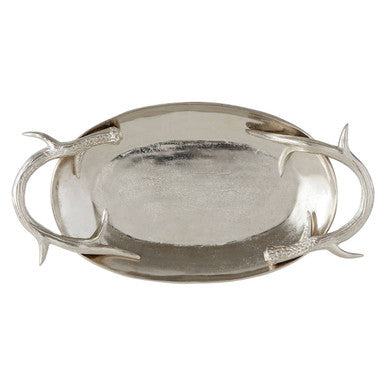Orsina Antler Serving Tray – Silver Oval Decorative Table Centerpiece