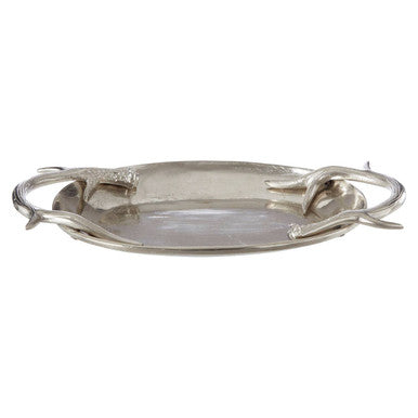 Orsina Antler Serving Tray – Silver Oval Decorative Table Centerpiece