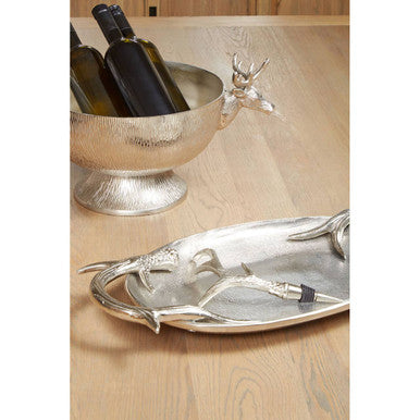 Orsina Antler Serving Tray – Silver Oval Decorative Table Centerpiece