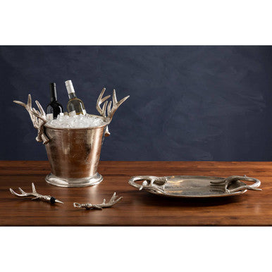 Orsina Antler Serving Tray – Silver Oval Decorative Table Centerpiece