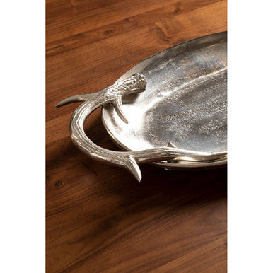 Orsina Antler Serving Tray – Silver Oval Decorative Table Centerpiece