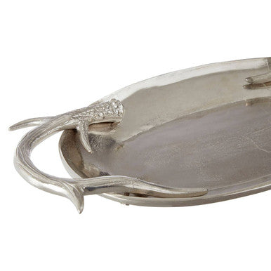 Orsina Antler Serving Tray – Silver Oval Decorative Table Centerpiece
