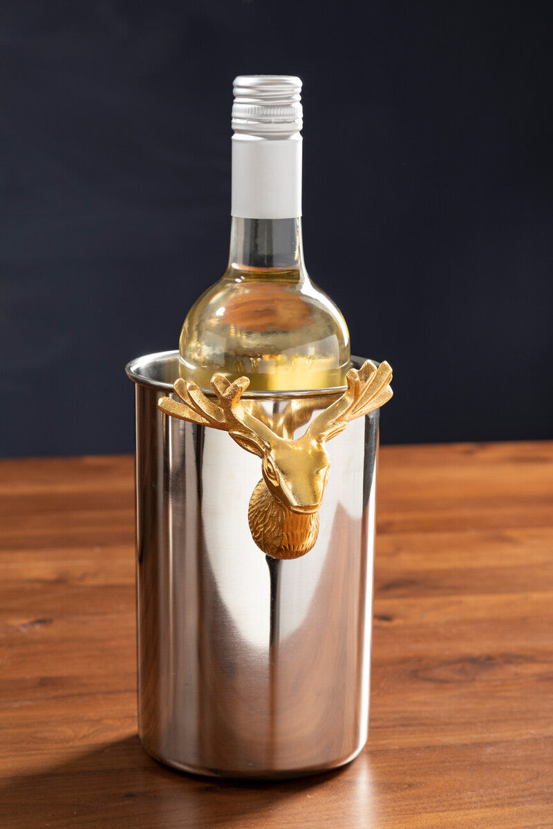 Orsina Atholl Wine Cooler – Silver & Gold Stag Head Handle Chiller
