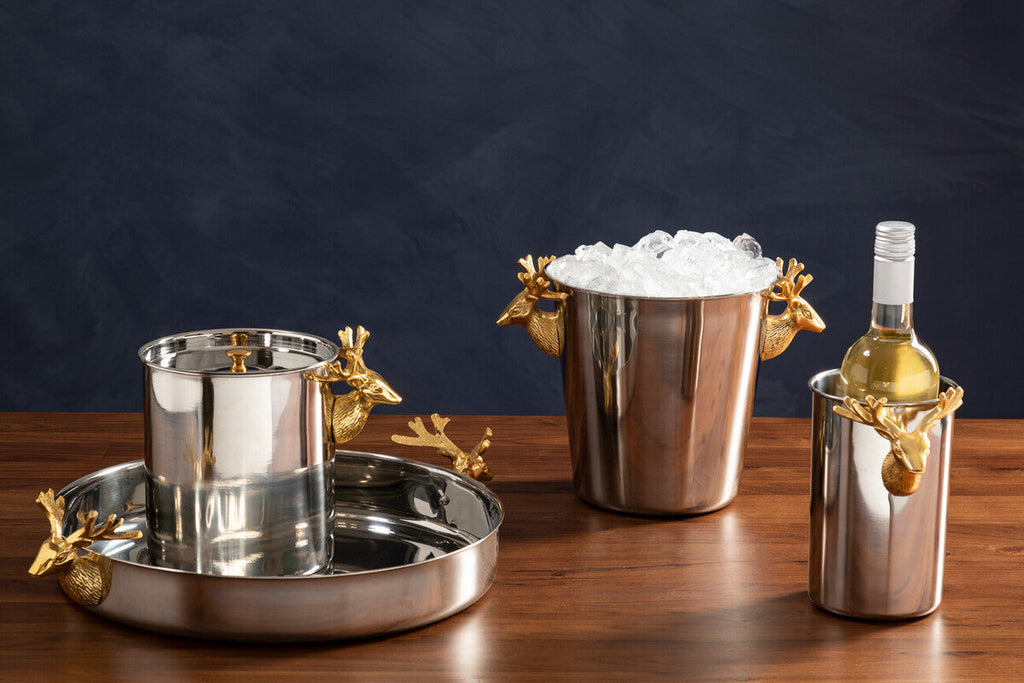 Orsina Atholl Wine Cooler – Silver & Gold Stag Head Handle Chiller