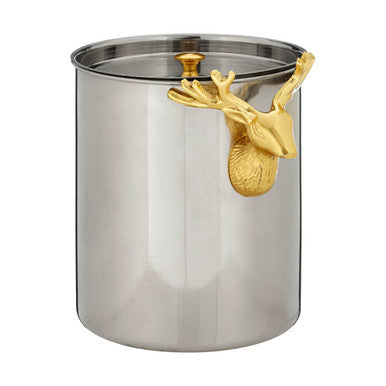 Orsina Atholl Ice Bucket with Lid | Silver & Gold Stag Head Handle