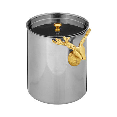 Orsina Atholl Ice Bucket with Lid | Silver & Gold Stag Head Handle