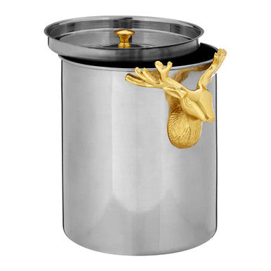 Orsina Atholl Ice Bucket with Lid | Silver & Gold Stag Head Handle