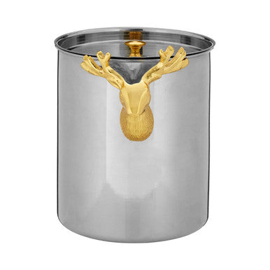 Orsina Atholl Ice Bucket with Lid | Silver & Gold Stag Head Handle