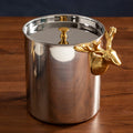 Orsina Atholl Ice Bucket with Lid | Silver & Gold Stag Head Handle