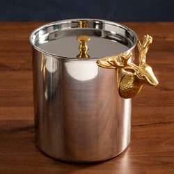 Orsina Atholl Ice Bucket with Lid | Silver & Gold Stag Head Handle