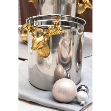 Orsina Atholl Ice Bucket with Lid | Silver & Gold Stag Head Handle