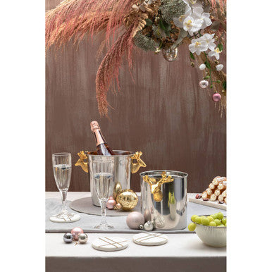 Orsina Atholl Ice Bucket with Lid | Silver & Gold Stag Head Handle