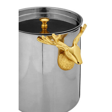 Orsina Atholl Ice Bucket with Lid | Silver & Gold Stag Head Handle