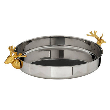 Orsina Atholl Serving Tray – Silver & Gold Stag Head Luxury Barware