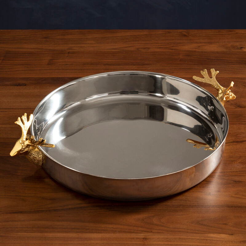 Orsina Atholl Serving Tray – Silver & Gold Stag Head Luxury Barware