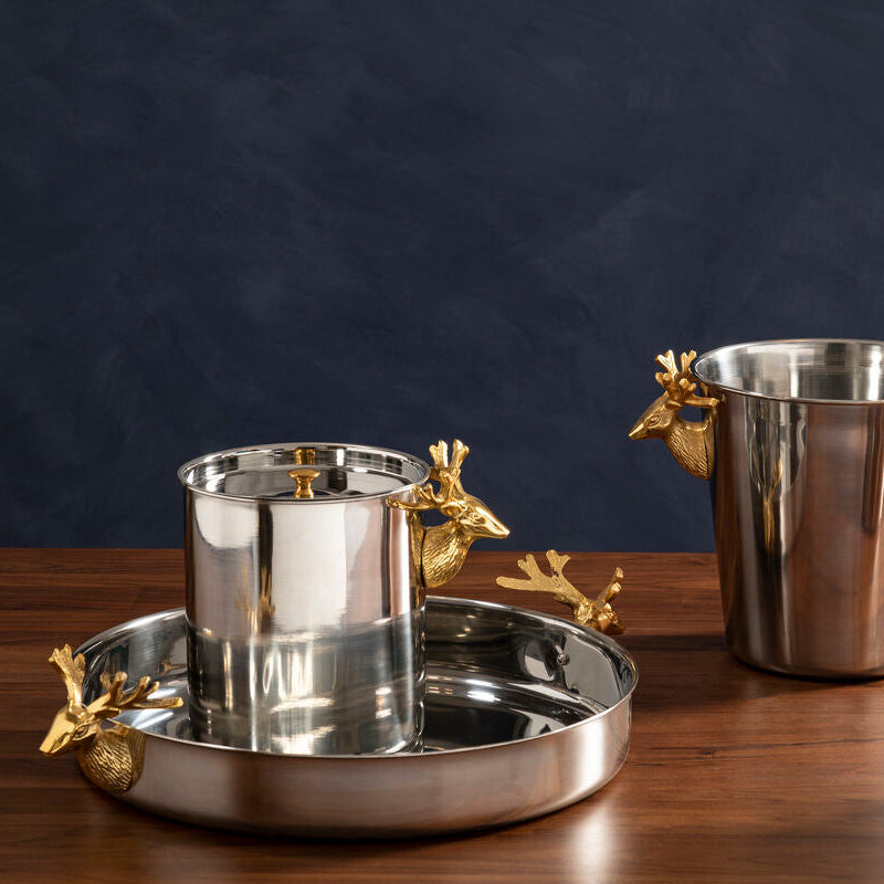 Orsina Atholl Serving Tray – Silver & Gold Stag Head Luxury Barware