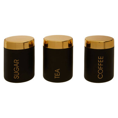 Orsina Liberty Black Enamel Tea Coffee Sugar Canisters – Set of 3