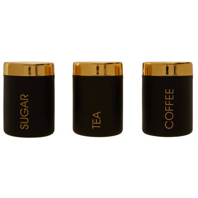 Orsina Liberty Black Enamel Tea Coffee Sugar Canisters – Set of 3