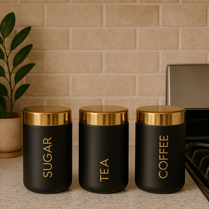 Orsina Liberty Black Enamel Tea Coffee Sugar Canisters – Set of 3