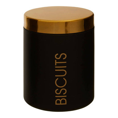 Orsina Liberty Black Enamel Biscuit Canister with Gold Lid Storage