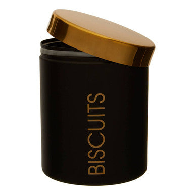 Orsina Liberty Black Enamel Biscuit Canister with Gold Lid Storage