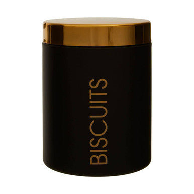 Orsina Liberty Black Enamel Biscuit Canister with Gold Lid Storage