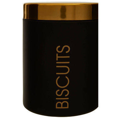 Orsina Liberty Black Enamel Biscuit Canister with Gold Lid Storage
