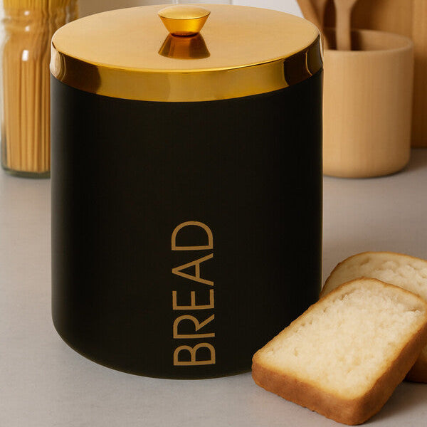 Orsina Liberty Black Enamel Bread Bin – Gold Lid Kitchen Storage