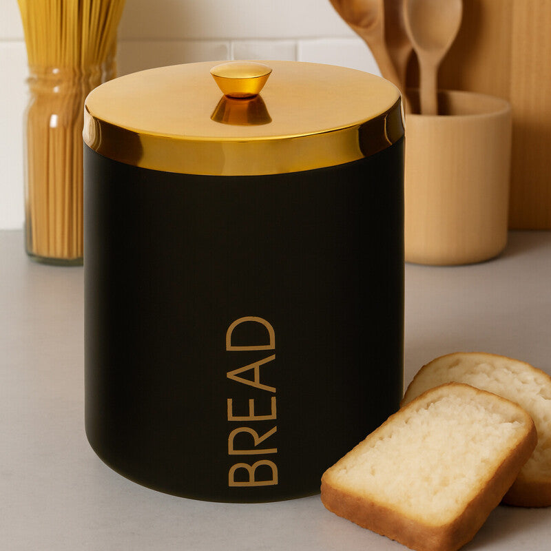Orsina Liberty Black Enamel Bread Bin – Gold Lid Kitchen Storage