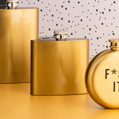 Orsina Auden Gold Finish Hip Flask – 5oz Compact Metallic Pocket Flask