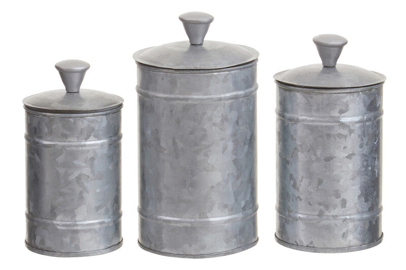 Orsina Galvanised Steel Canisters – Set of 3 Ribbed Kitchen Storage