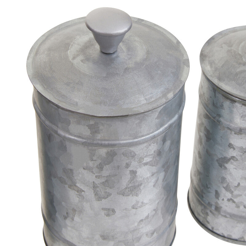 Orsina Galvanised Steel Canisters – Set of 3 Ribbed Kitchen Storage