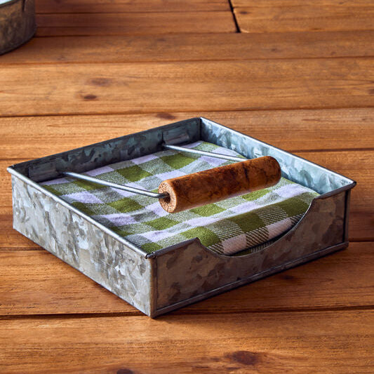 Orsina Drummond Galvanised Steel Napkin Holder with Wood Grips