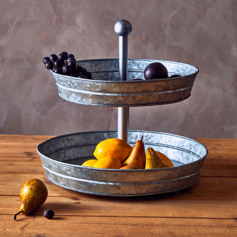 Orsina Drummond Two-Tier Galvanised Steel Cake Stand – Silver