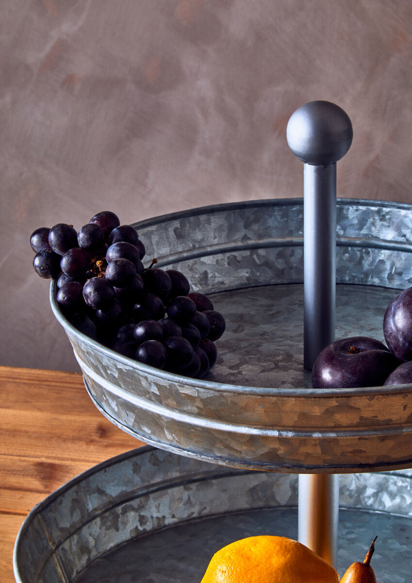 Orsina Drummond Two-Tier Galvanised Steel Cake Stand – Silver