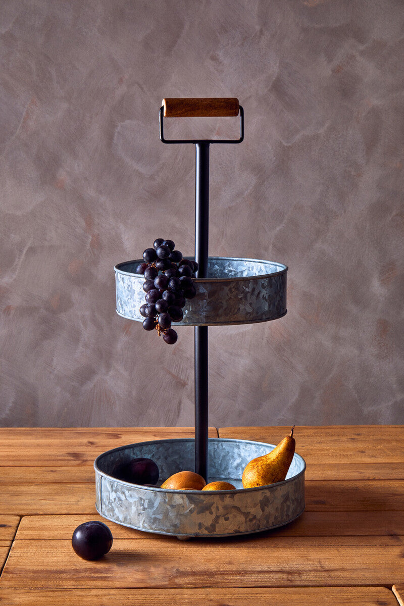 Orsina Drummond 2-Tier Galvanised Steel Cake Stand with Handle