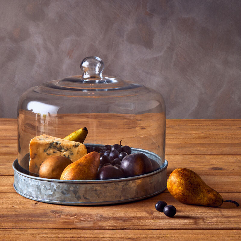 Orsina Drummond Galvanised Steel Cake Plate with Glass Dome Stand