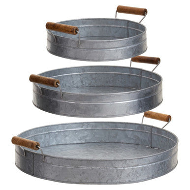 Orsina Drummond Round Galvanised Steel Serving Trays with Handles