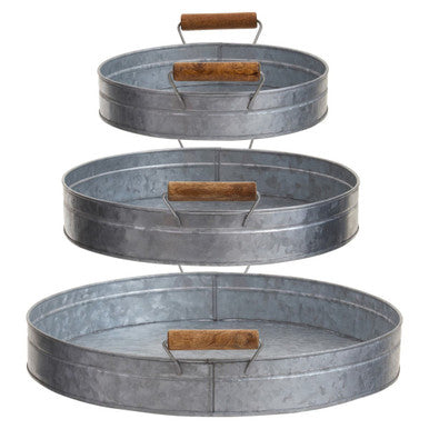 Orsina Drummond Round Galvanised Steel Serving Trays with Handles