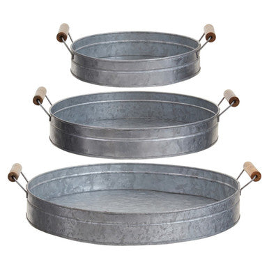 Orsina Drummond Round Galvanised Steel Serving Trays with Handles