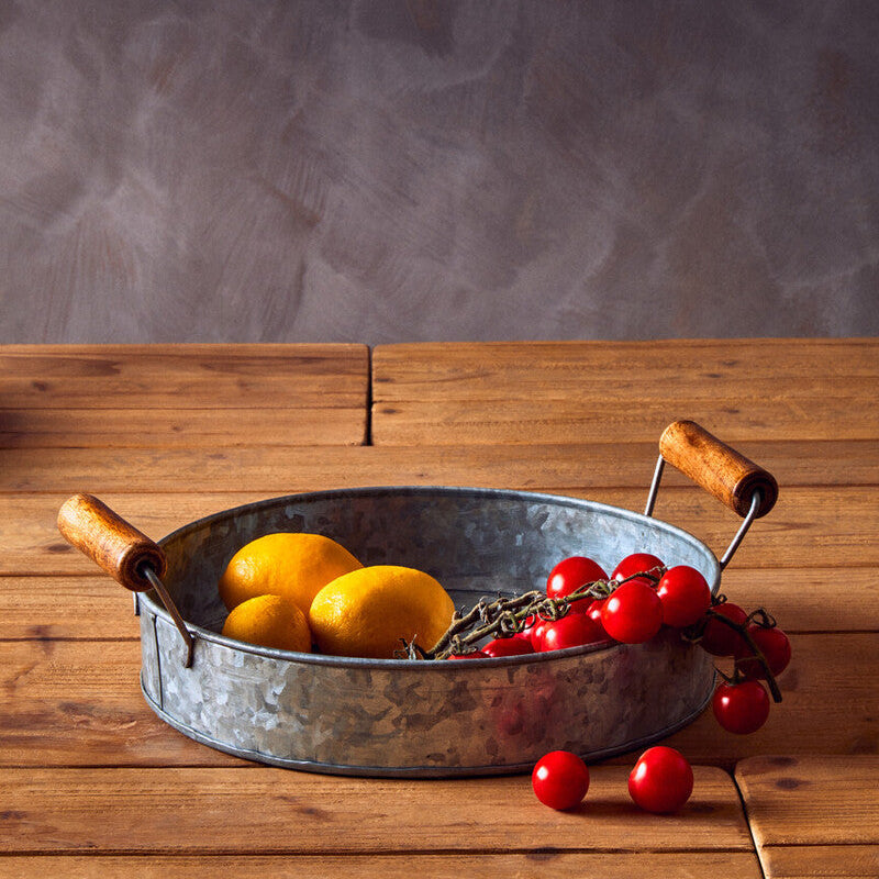 Orsina Drummond Round Galvanised Steel Serving Trays with Handles